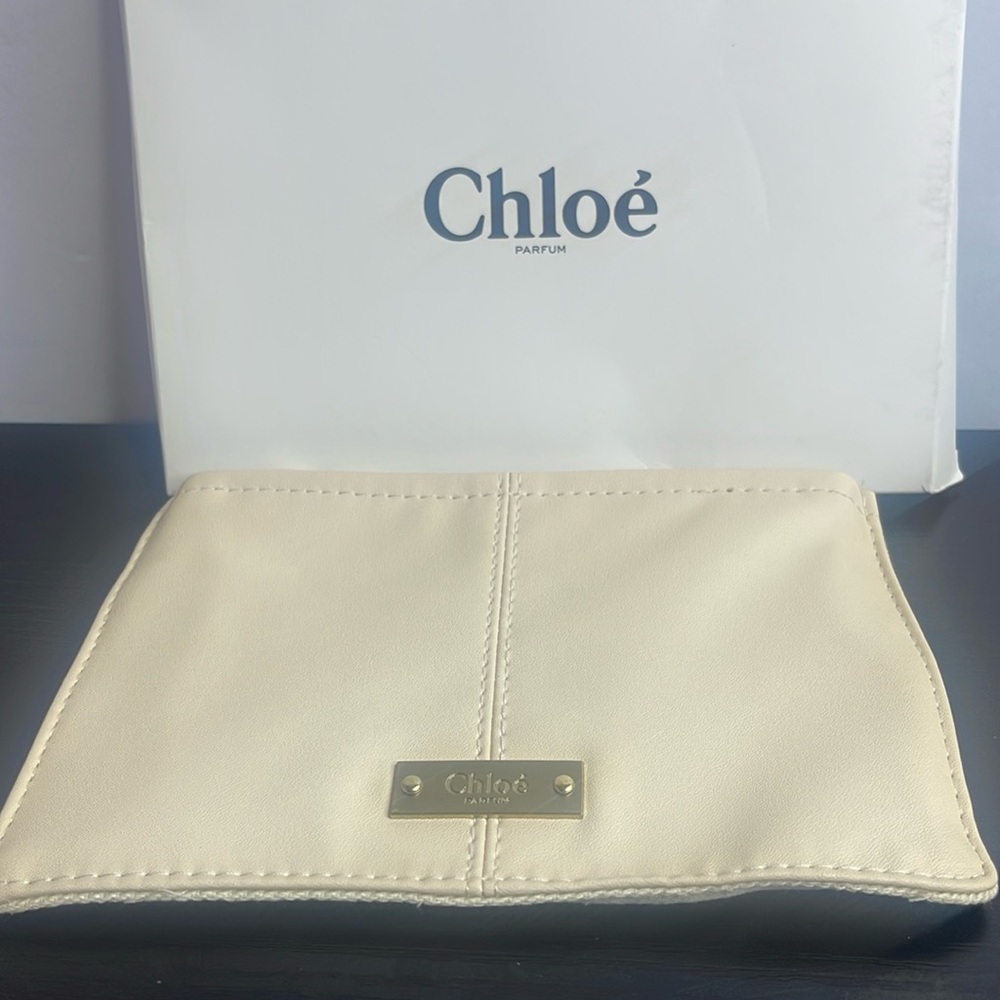 Chloe Parfum Ivory Makeup/ Cosmetics Bag Faux Leather with Cotton Backing
